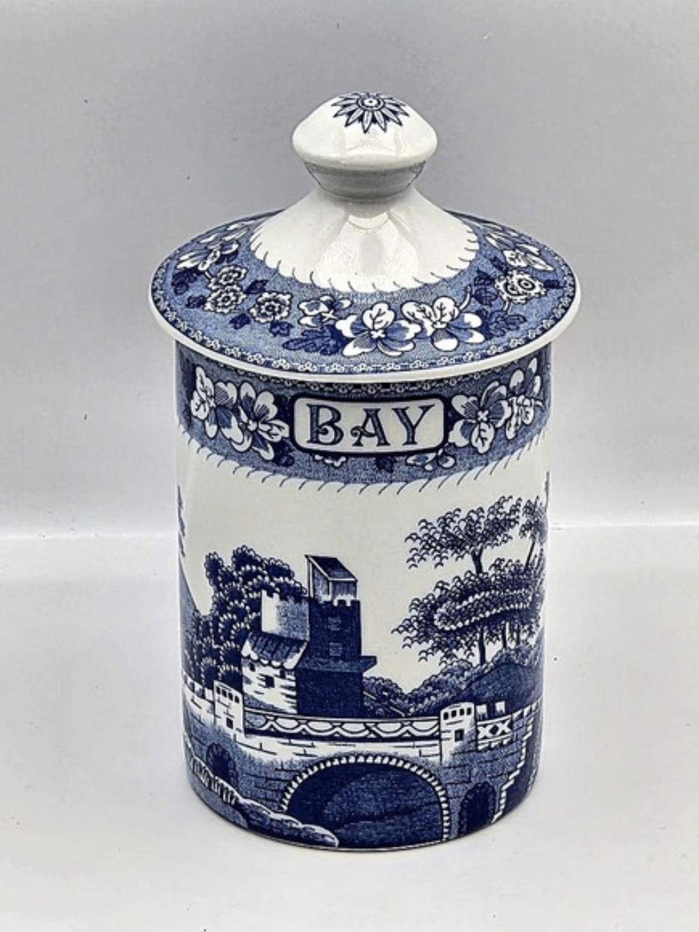 Spode Blue Room Collection BAY The Tower 4.25" Herb Spice Jar & Lid England EUC
